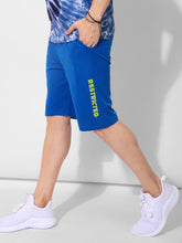 Load image into Gallery viewer, "RESTRICTED" solid print persian blue basic shorts

